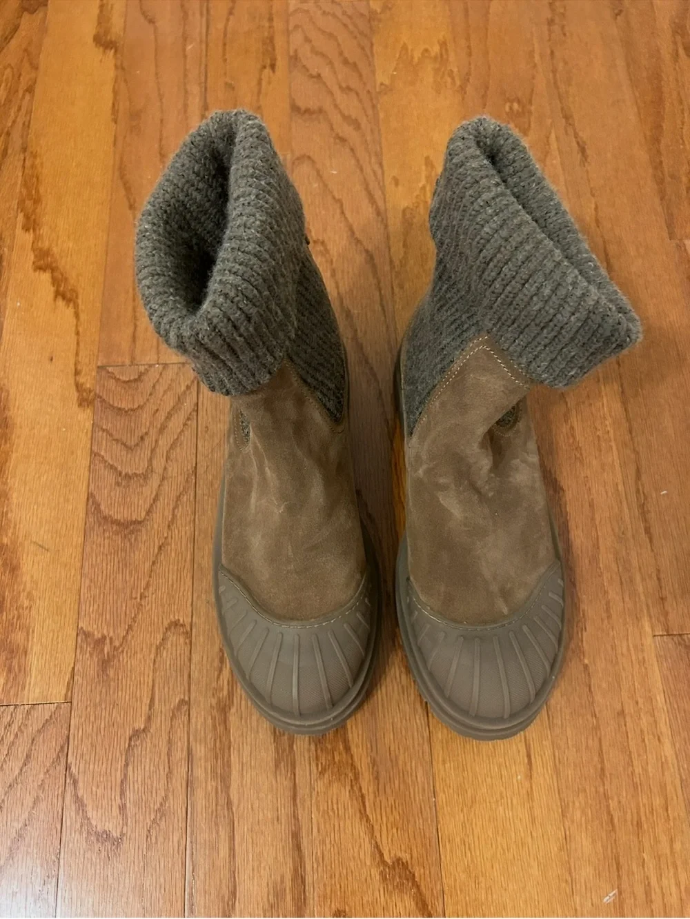 Sam Edelman Brown Knit Cuff Duck Boots Women's Size 9 Waterproof Lug Sole